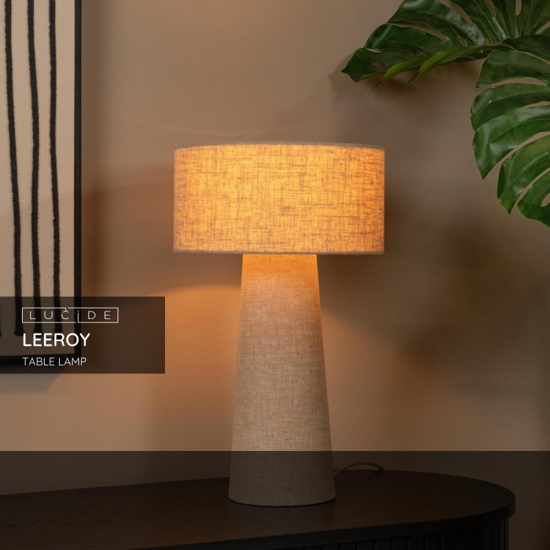 Lucide LEEROY - Stolná lampa - Ø 30 cm - 1xE27 - Taupe